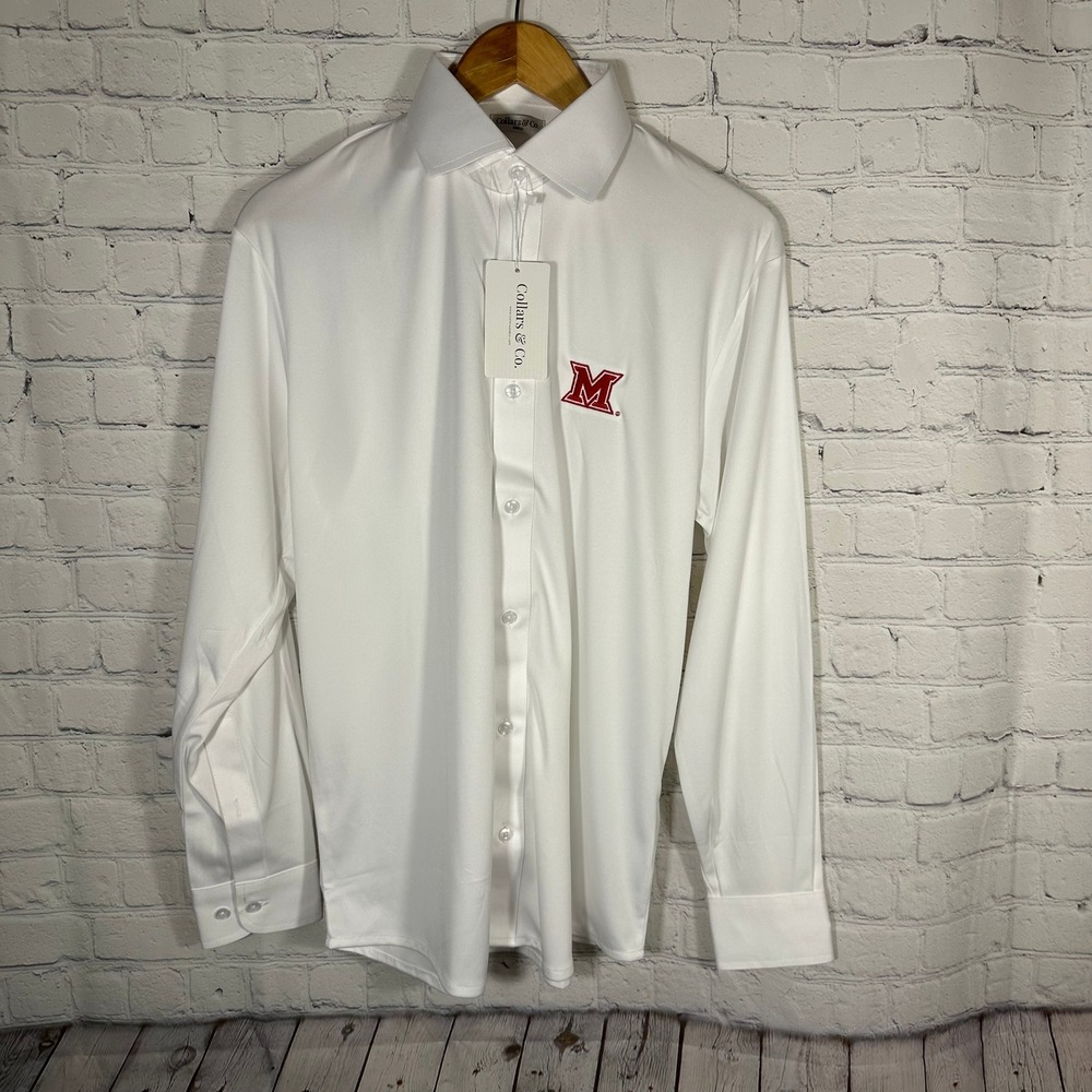 Collars & Co Mens White Long Sleeve Dress Collar Polo Shirt Miami University S